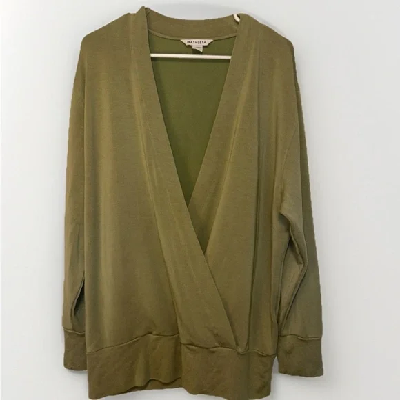 Athleta Purana V Neck Wrap Sweatshirt Eucalyptus Olive Green Size L - Picture 4 of 7